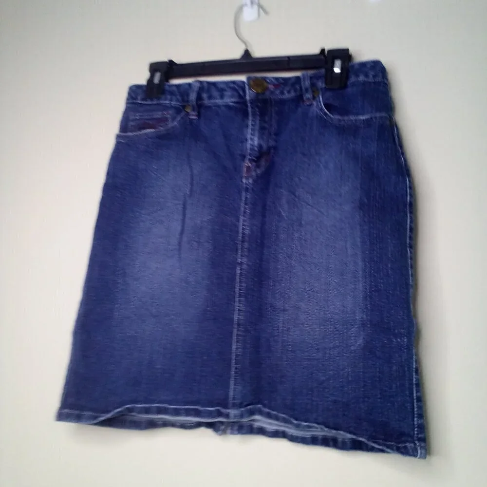 Squeeze Jeans Denim Skirt Women 9 10 Short Back Slit 90s Y2K Blue